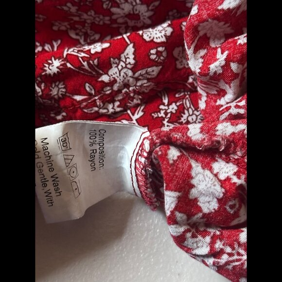 Shein Dress 0XL Womens Red Maxi Smocked Floral Short Sleeve Flowy - Picture 6 of 6